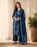 GlamVastra Neelvan Navy Blue Cotton Printed Kurta Set with Dupatta