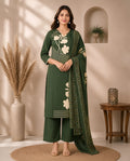 GlamVastra Forest Green Pure Cotton Floral Kurta Set with Dupatta