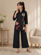 GlamVastra Midnight Bloom Black Cotton Embroidered Co-Ord Set