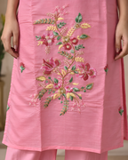 GlamVastra Blush Bloom Pink Silk Hand Embroidered Kurta Set