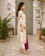 GlamVastra Spring Garden Cream Silk Blend Kurta Set with Printed Dupatta