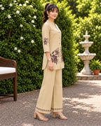 GlamVastra Sand Bloom Beige Pure Cotton Embroidered Co-Ord Set