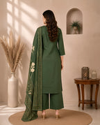 GlamVastra Forest Green Pure Cotton Floral Kurta Set with Dupatta
