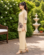 GlamVastra Sand Bloom Beige Pure Cotton Embroidered Co-Ord Set
