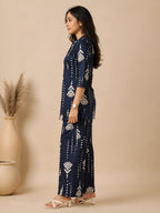 GlamVastra Indigo Motif Navy Blue Pure Cotton Co-Ord Set