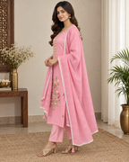 GlamVastra Blush Bloom Pink Silk Hand Embroidered Kurta Set