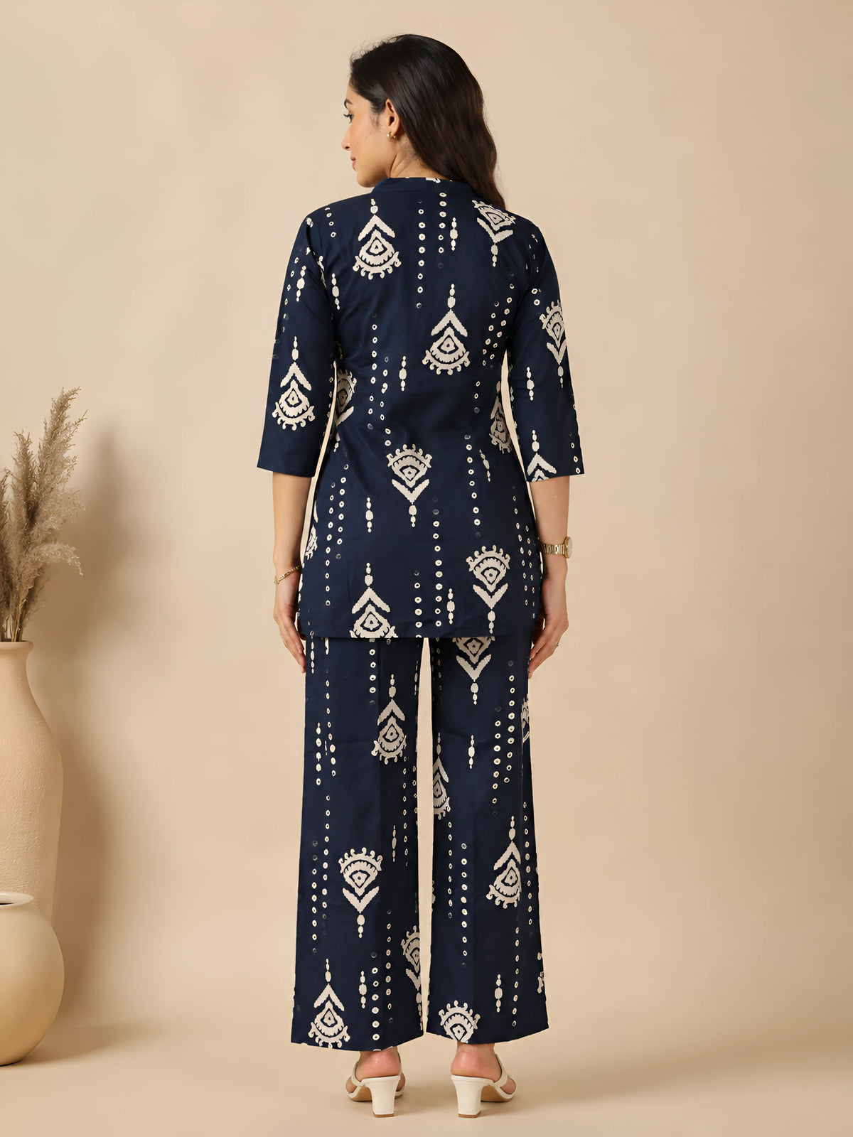 GlamVastra Indigo Motif Navy Blue Pure Cotton Co-Ord Set