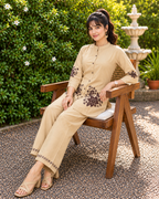 GlamVastra Sand Bloom Beige Pure Cotton Embroidered Co-Ord Set