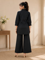GlamVastra Midnight Bloom Black Cotton Embroidered Co-Ord Set