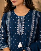 GlamVastra Neelvan Navy Blue Cotton Printed Kurta Set with Dupatta