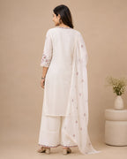 GlamVastra Gulbahar Soft White Pure Cotton Thread Embroidered Kurta Palazzo Set with Dupatta