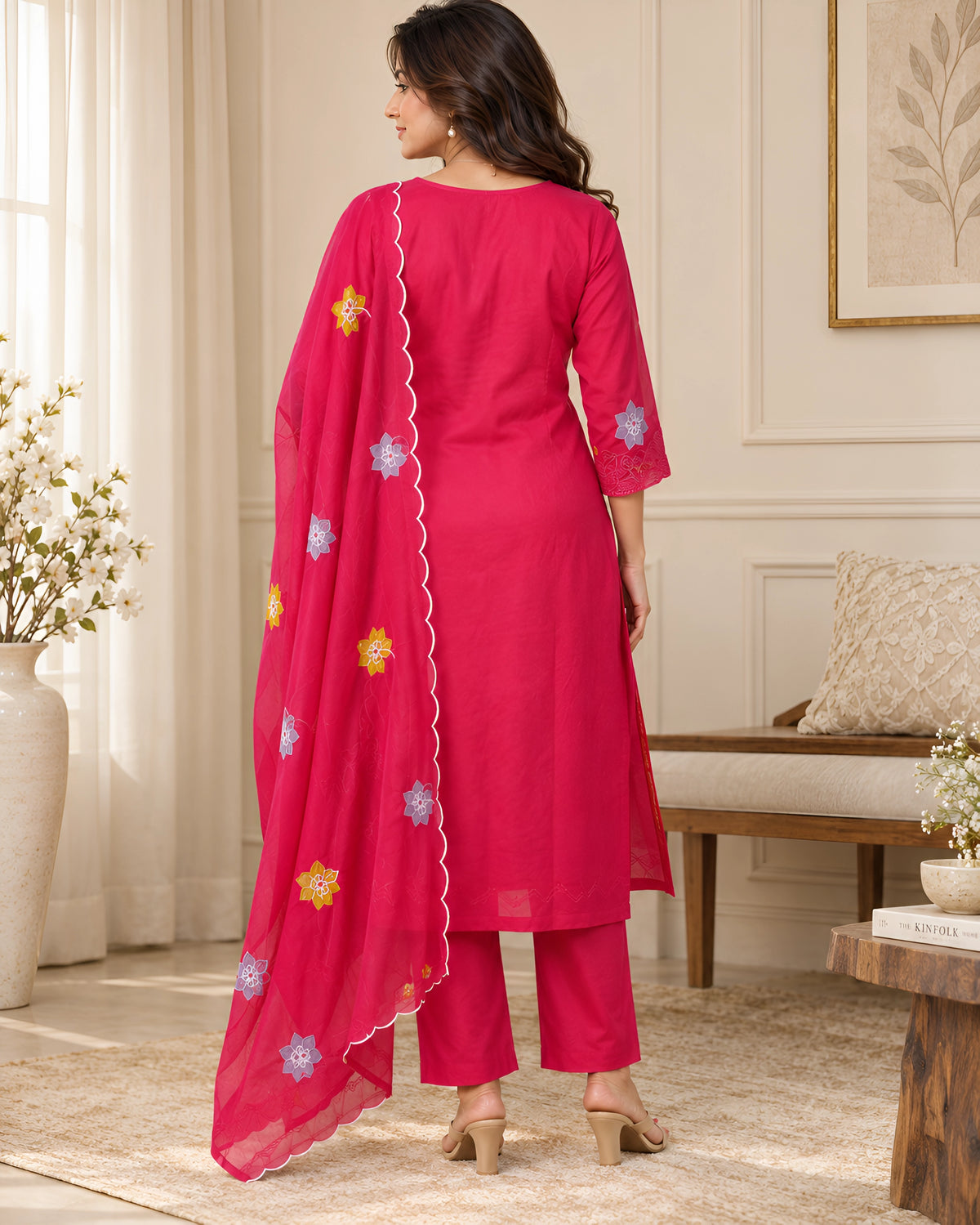 GlamVastra Premium Mehfil Pink Mul Chanderi Kurta Set