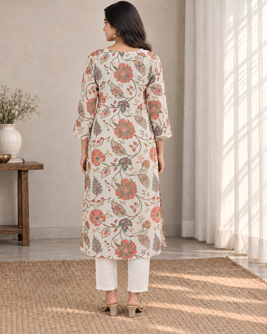 GlamVastra Noor Ivory Chanderi Kantha Work Kurta Set
