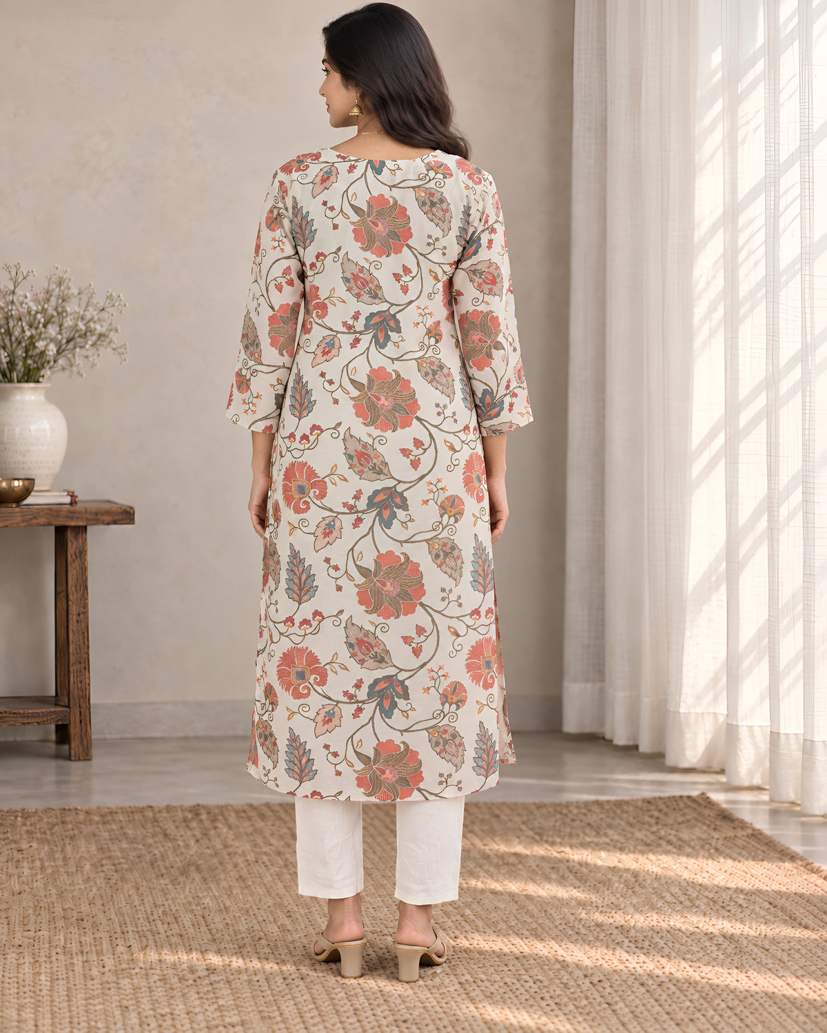 GlamVastra Noor Ivory Chanderi Kantha Work Kurta Set