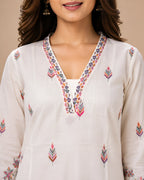 GlamVastra Gulbahar Soft White Pure Cotton Thread Embroidered Kurta Palazzo Set with Dupatta