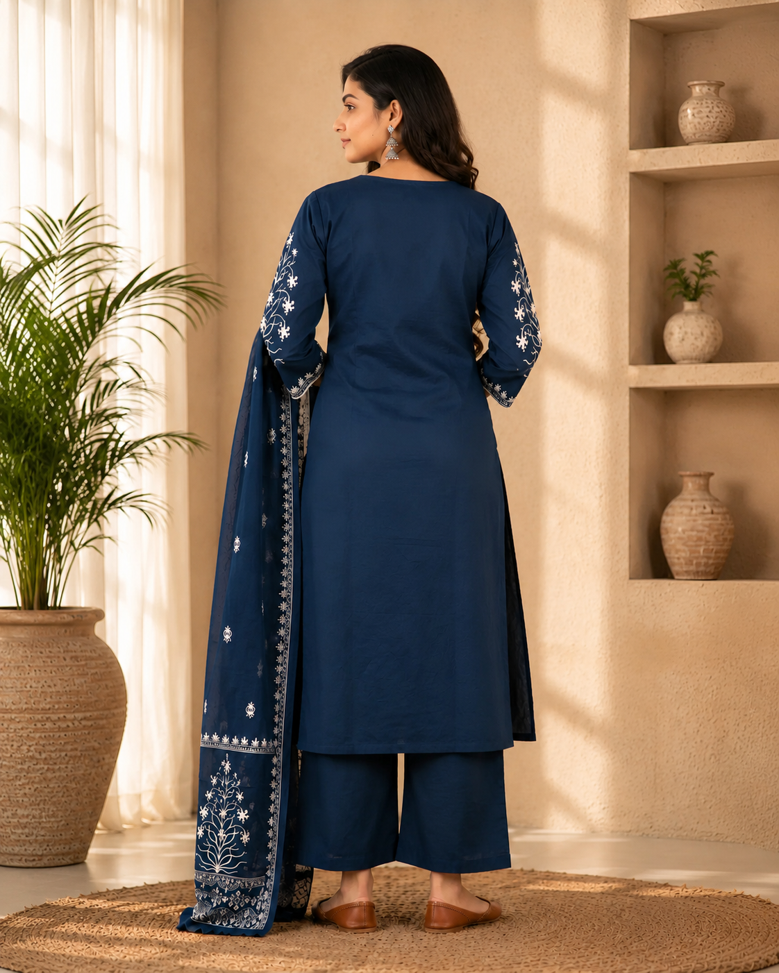 GlamVastra Neelvan Navy Blue Cotton Printed Kurta Set with Dupatta