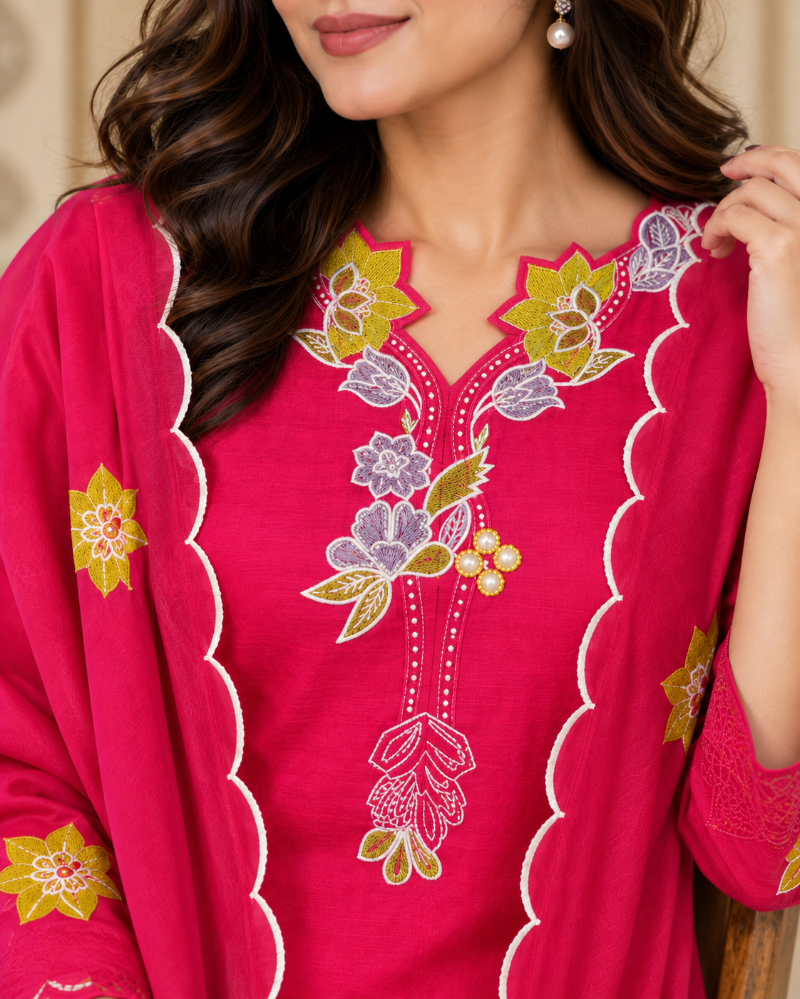 GlamVastra Premium Mehfil Pink Mul Chanderi Kurta Set