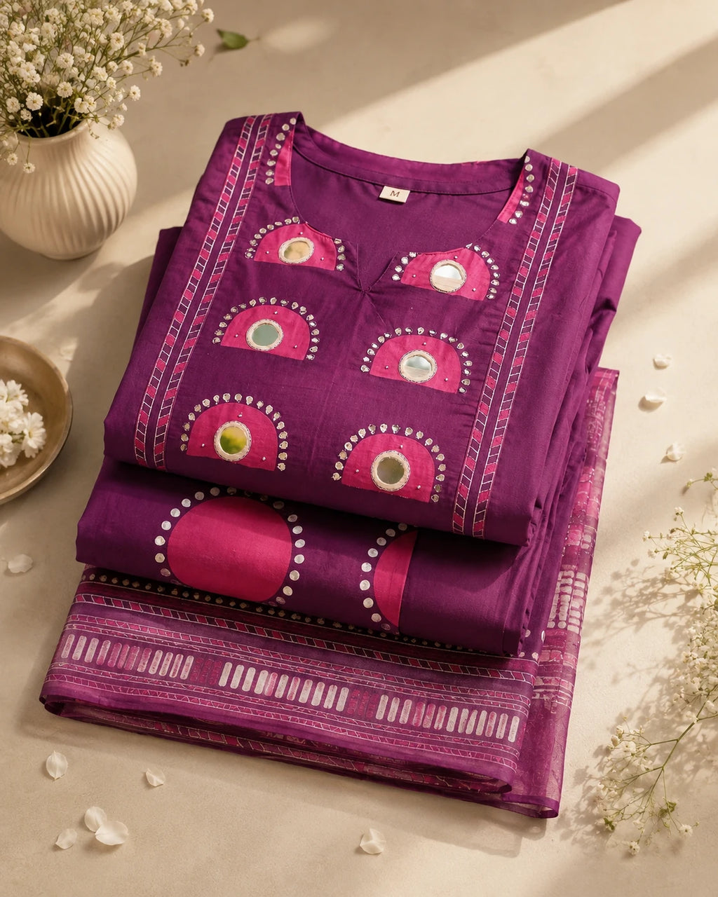 GlamVastra Darpan Raas Magenta Pure Cotton Kurta Set with Dupatta