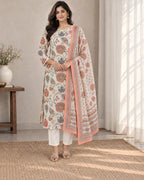 GlamVastra Noor Ivory Chanderi Kantha Work Kurta Set