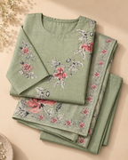 GlamVastra Sage Green Floral Printed Kurta Set with Dupatta