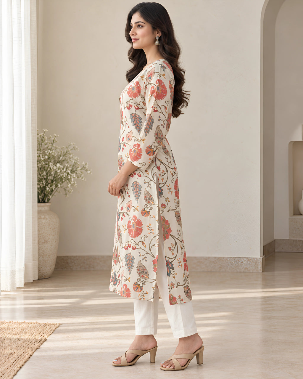 GlamVastra Noor Ivory Chanderi Kantha Work Kurta Set