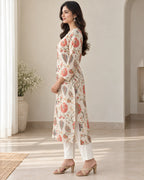GlamVastra Noor Ivory Chanderi Kantha Work Kurta Set