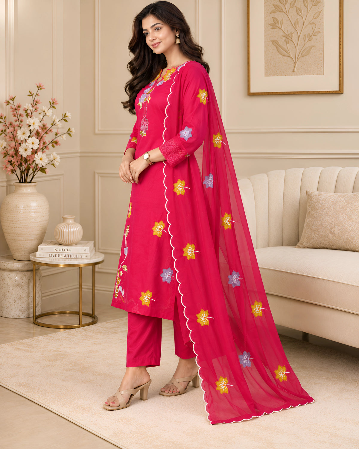GlamVastra Premium Mehfil Pink Mul Chanderi Kurta Set
