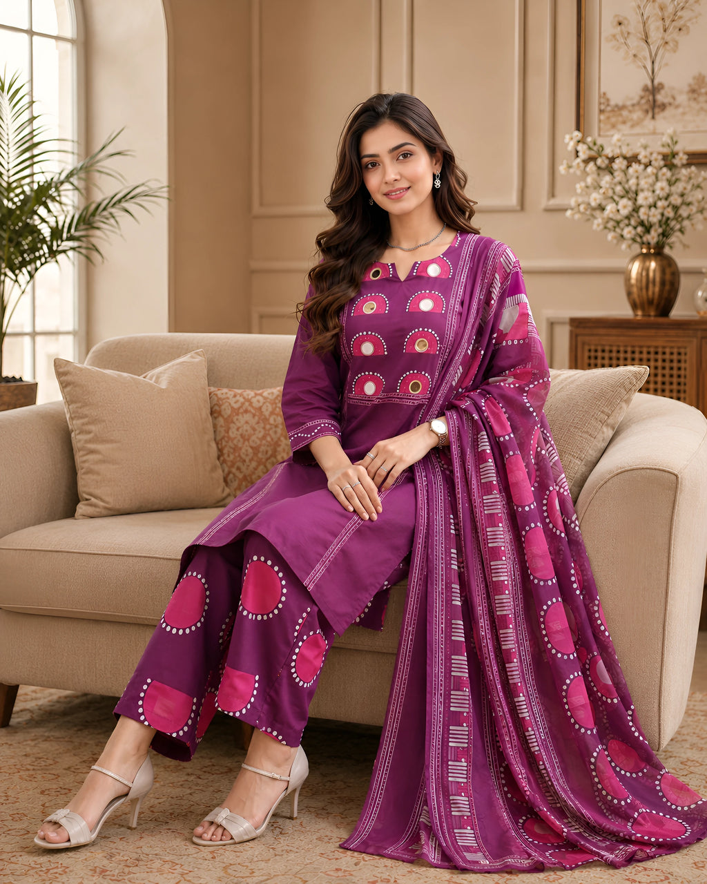 GlamVastra Darpan Raas Magenta Pure Cotton Kurta Set with Dupatta