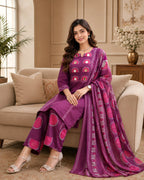 GlamVastra Darpan Raas Magenta Pure Cotton Kurta Set with Dupatta