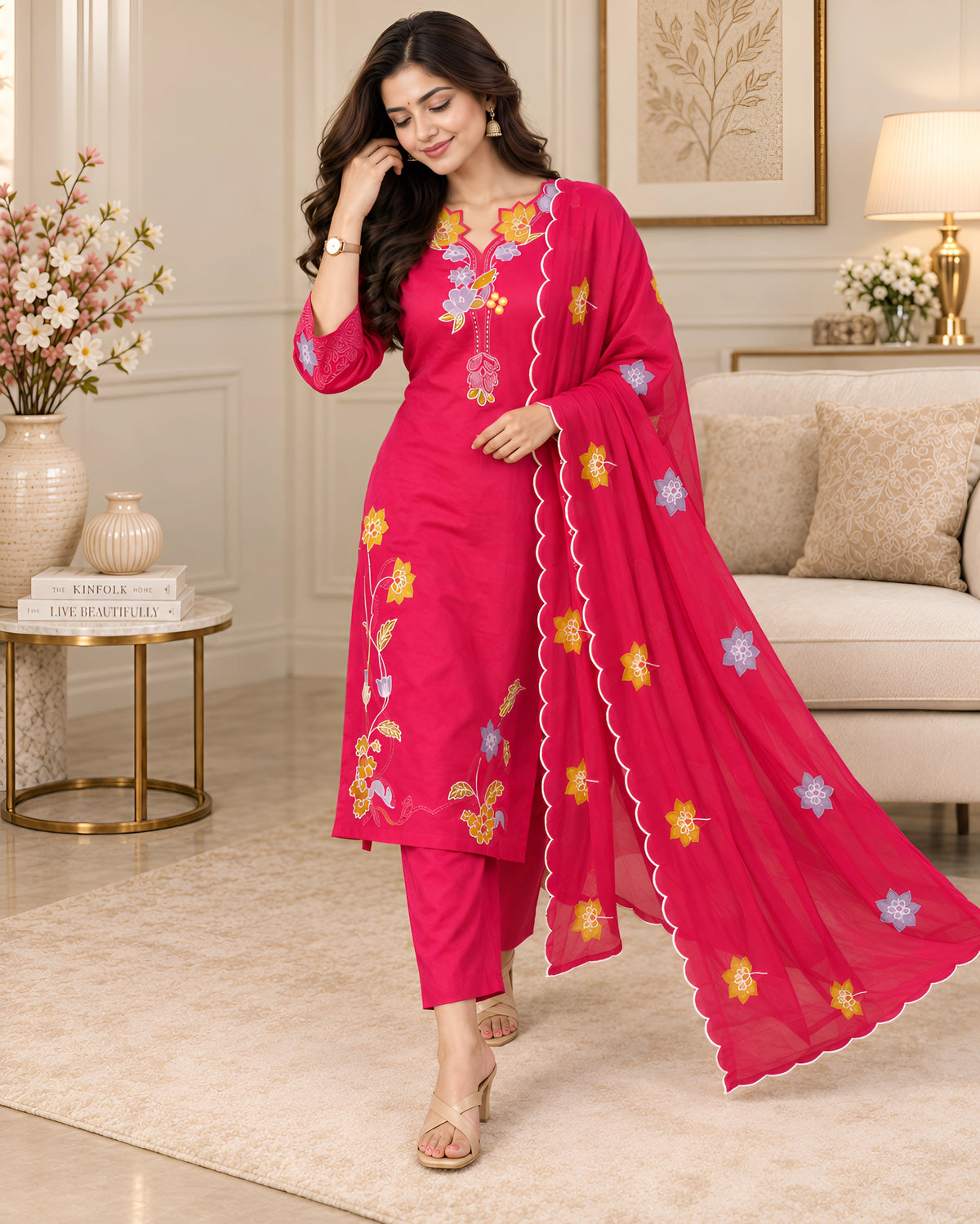 GlamVastra Premium Mehfil Pink Mul Chanderi Kurta Set